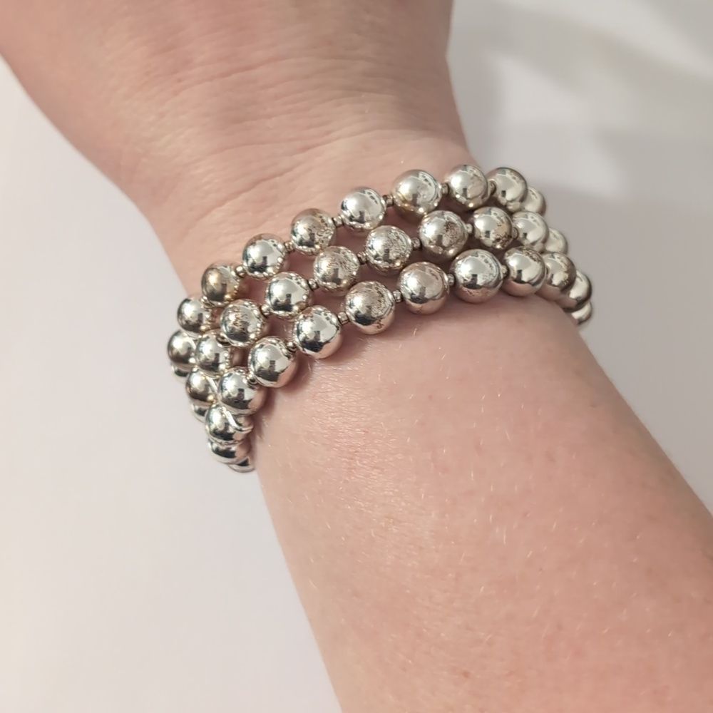 564 Triple Row Silver Beaded Stretch‎ Bracelet